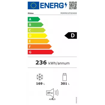 Midea Side-by-Side Ledusskapis MDRM632FGD46W, No Frost, 470 L, Nerūsējošais tērauds, Energoefektivitātes klase D