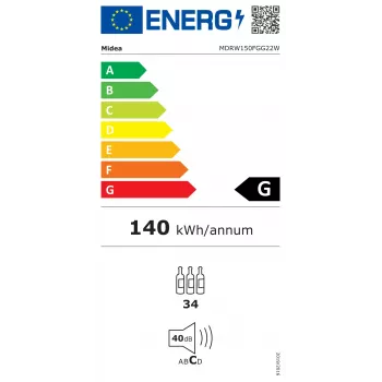 Midea Vīna dzesētājs MDRW150FGG22W Brīvi stāvošs 34 pudeles Melns