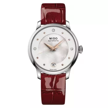 MIDO Baroncelli III Lady Automātiskais pulkstenis 33mm Balts perlamutra ciparnīca Ādas siksniņa M039207161060