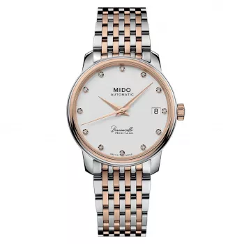 MIDO Baroncelli III Lady Diamonds Sieviešu automātiskais pulkstenis M027207220160 33mm Rožu zelta PVD