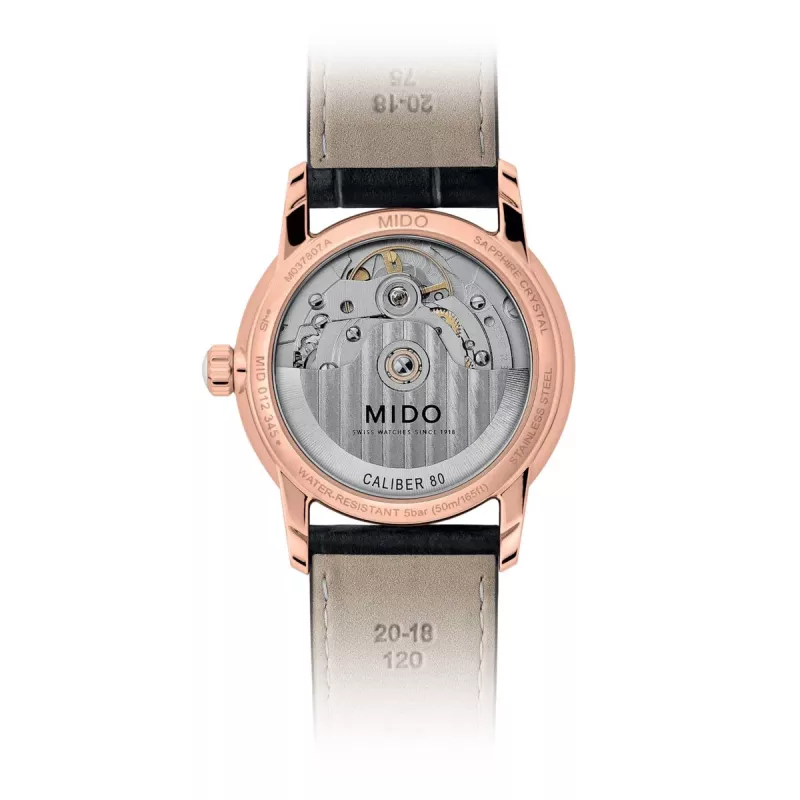 MIDO Baroncelli Signature Lady Automātiskais Pulkstenis 33mm Rožu Zelta PVD Nerūsējošais Tērauds Brūna Āda