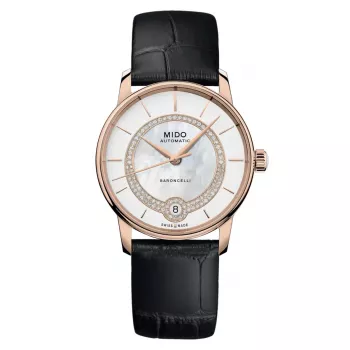 MIDO Baroncelli Signature Lady Automātiskais Pulkstenis 33mm Rožu Zelta PVD Nerūsējošais Tērauds Brūna Āda