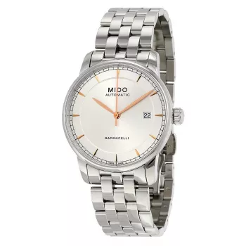 MIDO vīriešu automātiskais pulkstenis Baroncelli III 38mm sudraba ciparnīca brūna ādas siksniņa M86004101