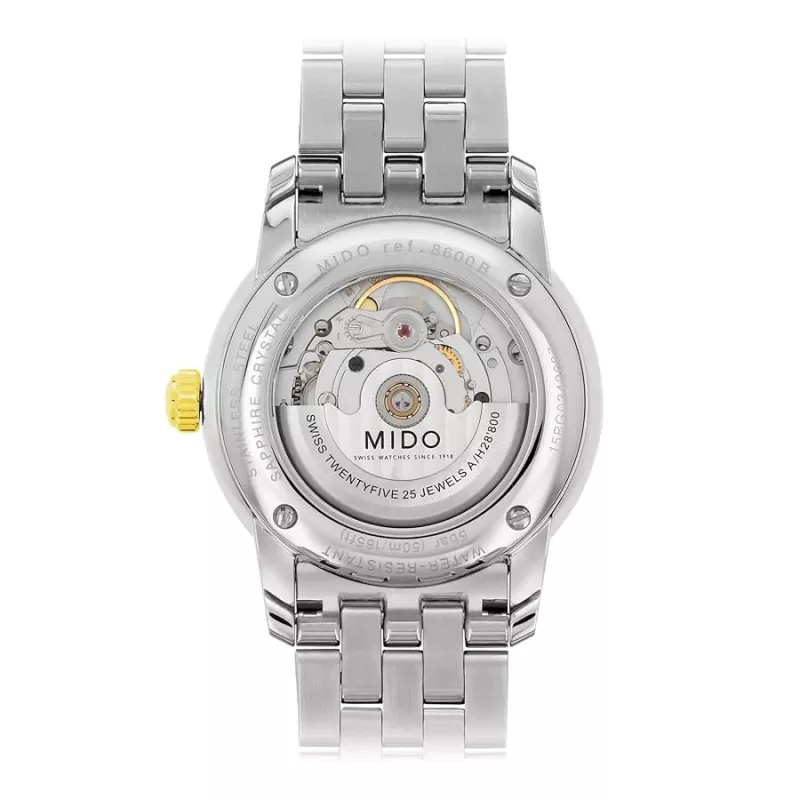 MIDO vīriešu pulkstenis M86009261 Baroncelli III 38mm automātisks sudraba ciparnīca melna āda