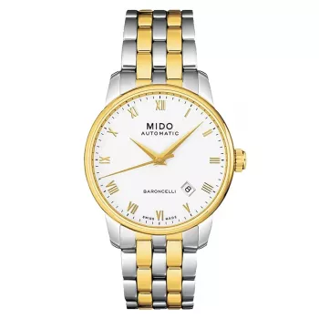 MIDO vīriešu pulkstenis M86009261 Baroncelli III 38mm automātisks sudraba ciparnīca melna āda