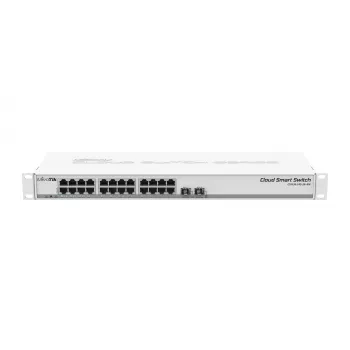 MikroTik CSS326-24G-2S+RM Pārvaldāms Layer 2 slēdzis, 24x Gigabit Ethernet, 2x 10G SFP+, PoE ieeja, 1U statīva montāža, Balts