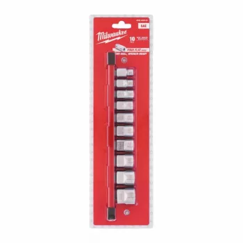 Milwaukee 10 gab. 3/8 inch piedziņas impērijas uzgriežņu atslēgu komplekts ar FOUR FLAT™ pretslīdes dizainu