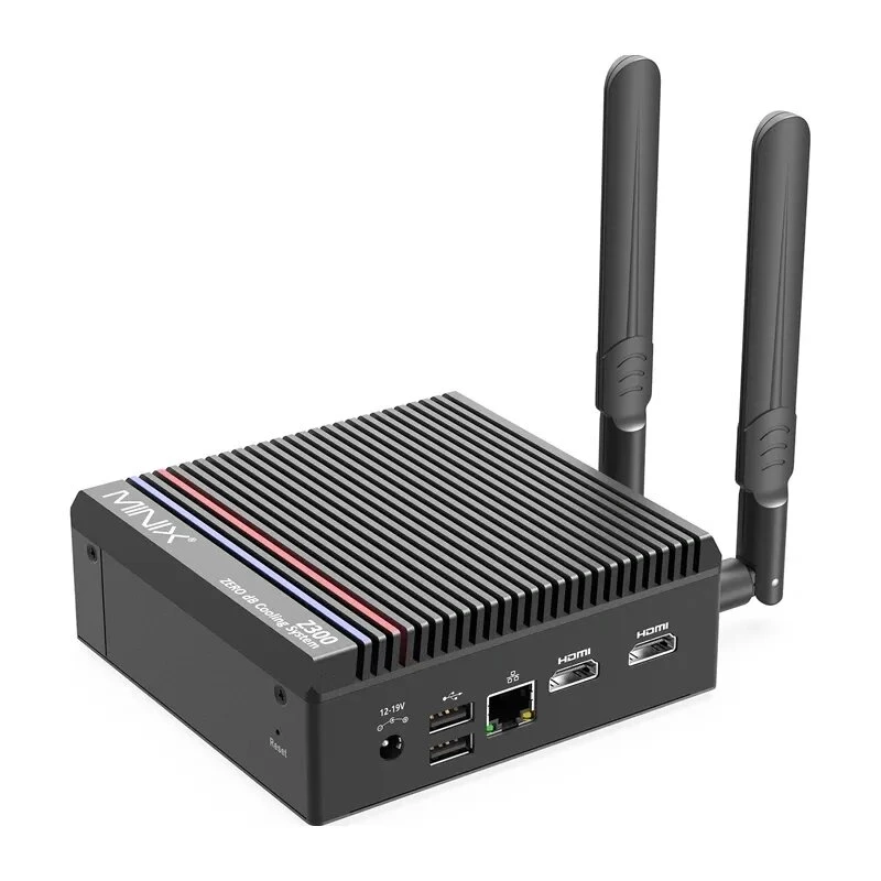 MINIX Z300-0dB Barebone Mini PC Intel Processor N300 8C/8T līdz 3.8GHz DDR5 1x SODIMM M.2 PCIe Gen4 Wi-Fi 6E BT5.2 2x 2.5GbE HDMI 2.1 DP 1.4 USB-C 90W VESA Melns