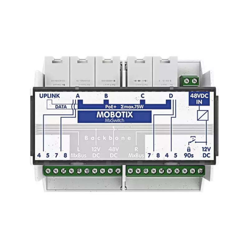 MOBOTIX MX-SWITCH1 - Tīkla slēdzis - 4 x 10/100 (PoE+) - DIN sliede
