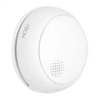 MOES SSD01 ZigBee viedais fotoelektriskais dūmu detektors ar 85dB sirēnu, Tuya lietotnes paziņojumiem, CR123A baterijas barošanu, balts