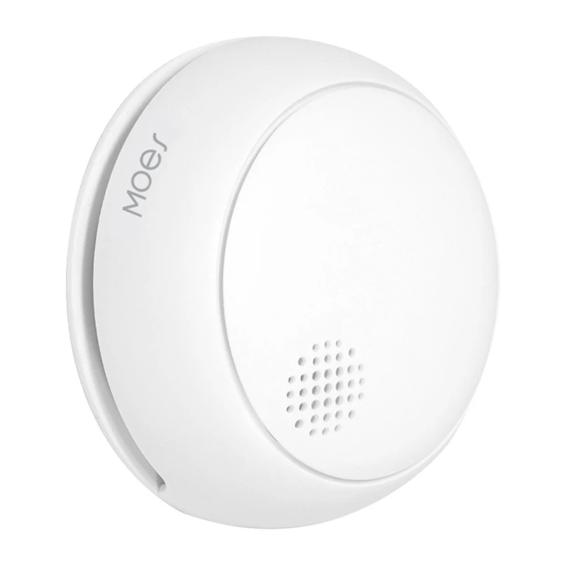 MOES SSD01 ZigBee viedais fotoelektriskais dūmu detektors ar 85dB sirēnu, Tuya lietotnes paziņojumiem, CR123A baterijas barošanu, balts