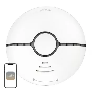 MOES WSS-S-SSD-A Wi-Fi fotoelektriskais dūmu detektors ar Tuya lietotnes paziņojumiem, 85dB sirēna, CR123A baterijas barošana, saderīgs ar Alexa un Google Assistant, balts