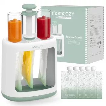 MOMCOZY mazuļu pārtikas gatavotājs biezeņa uzglabāšanai, 5-in-1 tvaicēšana, blendēšana, biezenis, atkausēšana, uzsildīšana, 600ml Tritan burka, 200ml ūdens tvertne, skārienekrāna LCD, bez BPA, 300W sildīšana, 120W blendēšana, 120V