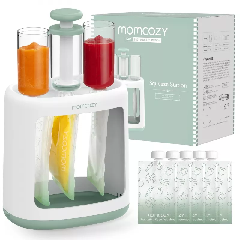 MOMCOZY mazuļu pārtikas gatavotājs biezeņa uzglabāšanai, 5-in-1 tvaicēšana, blendēšana, biezenis, atkausēšana, uzsildīšana, 600ml Tritan burka, 200ml ūdens tvertne, skārienekrāna LCD, bez BPA, 300W sildīšana, 120W blendēšana, 120V