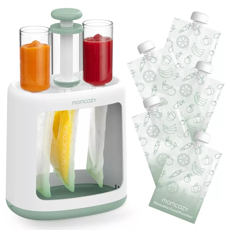 MOMCOZY mazuļu pārtikas gatavotājs biezeņa uzglabāšanai, 5-in-1 tvaicēšana, blendēšana, biezenis, atkausēšana, uzsildīšana, 600ml Tritan burka, 200ml ūdens tvertne, skārienekrāna LCD, bez BPA, 300W sildīšana, 120W blendēšana, 120V