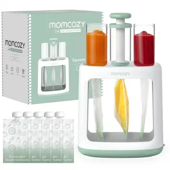 MOMCOZY mazuļu pārtikas gatavotājs biezeņa uzglabāšanai, 5-in-1 tvaicēšana, blendēšana, biezenis, atkausēšana, uzsildīšana, 600ml Tritan burka, 200ml ūdens tvertne, skārienekrāna LCD, bez BPA, 300W sildīšana, 120W blendēšana, 120V