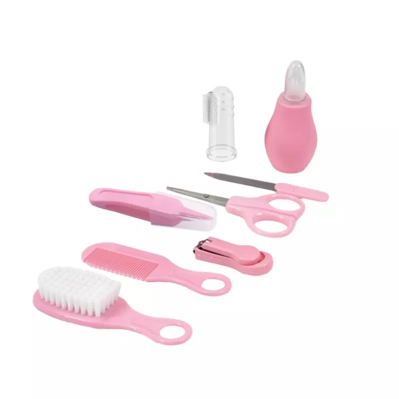 MOMINI Baby Care Kit Pinky - 10-daļīgs jaundzimušo kopšanas komplekts ar ceļojuma maciņu