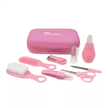 MOMINI Baby Care Kit Pinky - 10-daļīgs jaundzimušo kopšanas komplekts ar ceļojuma maciņu