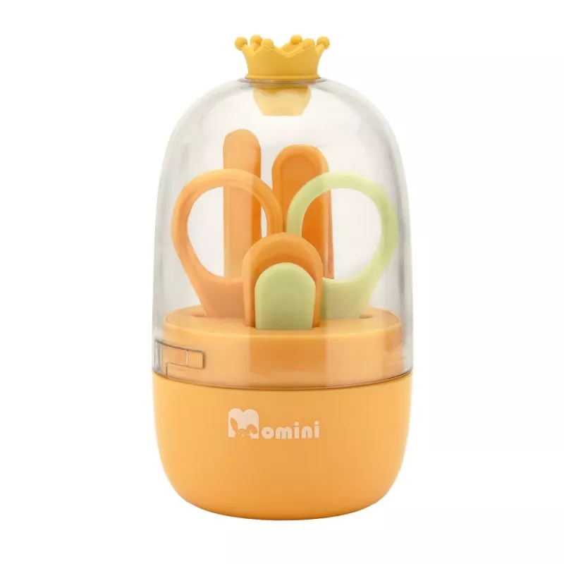 Momini Baby Nail Care Kit Sunny - Elektriskā mazuļu nagu vīle ar 6 slīpēšanas galviņām, 2 ātrumiem, LED gaismu, balta/dzeltena