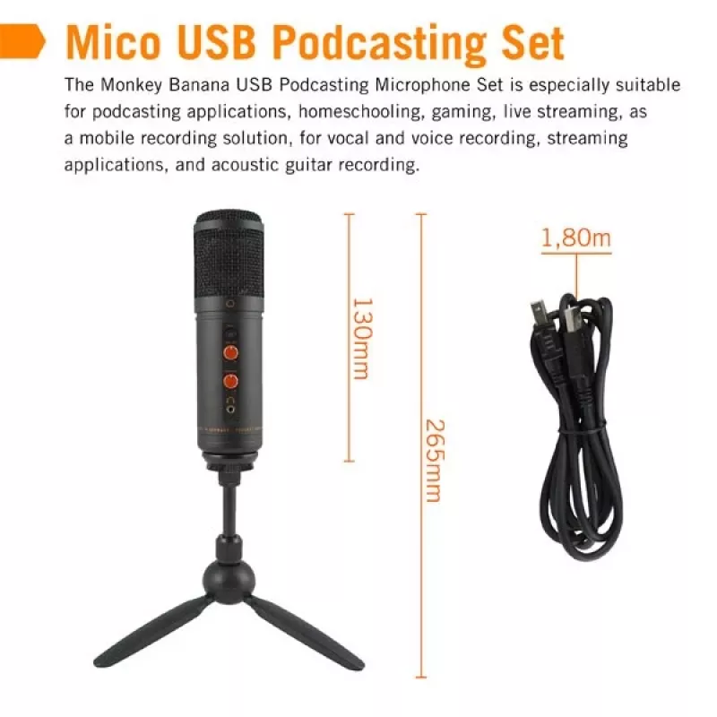 Monkey Banana MICO BK USB kondensatora mikrofons studijai un podkāstiem