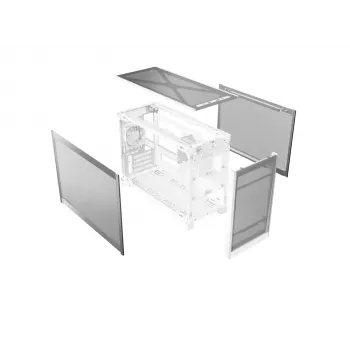 MONTECH TEN (W) Mini Tower PC korpuss balts - Micro ATX / Mini-ITX, rūdīts stikls, ARGB