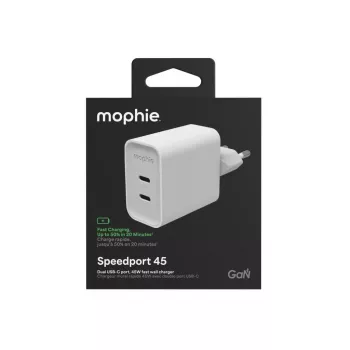 Mophie ROC GaN 45W Divu USB-C sienas lādētājs - Balts