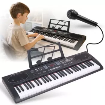 MQ 603 UFB 61 taustiņu portatīvā elektroniskā klaviatūra ar 200 toņiem, 200 ritmiem, LCD displeju, ierakstīšanu, mācību funkcijām, mikrofona ieeju, USB MP3 atskaņošanu un barošanas adapteri - melna