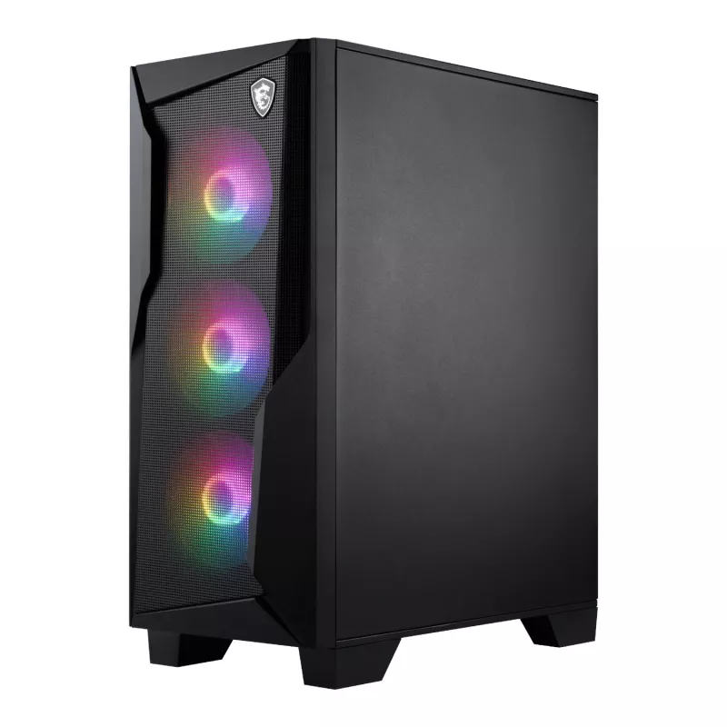 MSI MAG FORGE 130A Airflow ATX vidēja torņa spēļu korpuss - melns, rūdīts stikls, 4x ARGB ventilatori