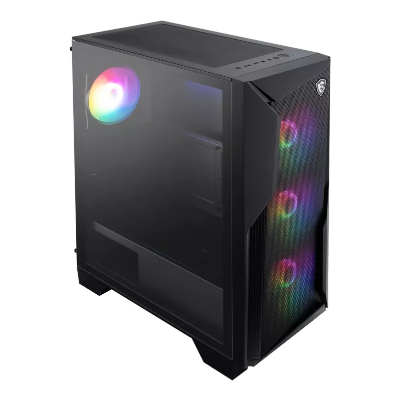 MSI MAG FORGE 130A Airflow ATX vidēja torņa spēļu korpuss - melns, rūdīts stikls, 4x ARGB ventilatori
