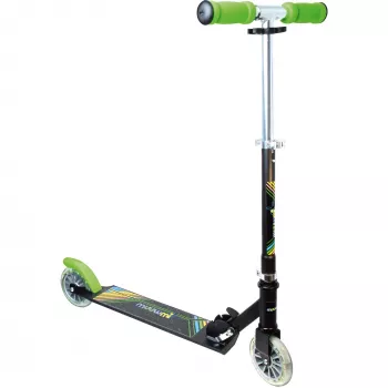 MUUWMI AU 102 alumīnija skrejritenis Neon 125 mm ar LED apgaismotiem riteņiem, salokāms, ABEC 5 gultņi, maks. 50 kg, neona zaļš/melns