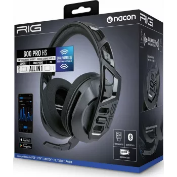 NACON RIG 600 PRO HS bezvadu spēļu austiņas 2.4GHz/Bluetooth 5.1, 40mm, 24h baterija, melna