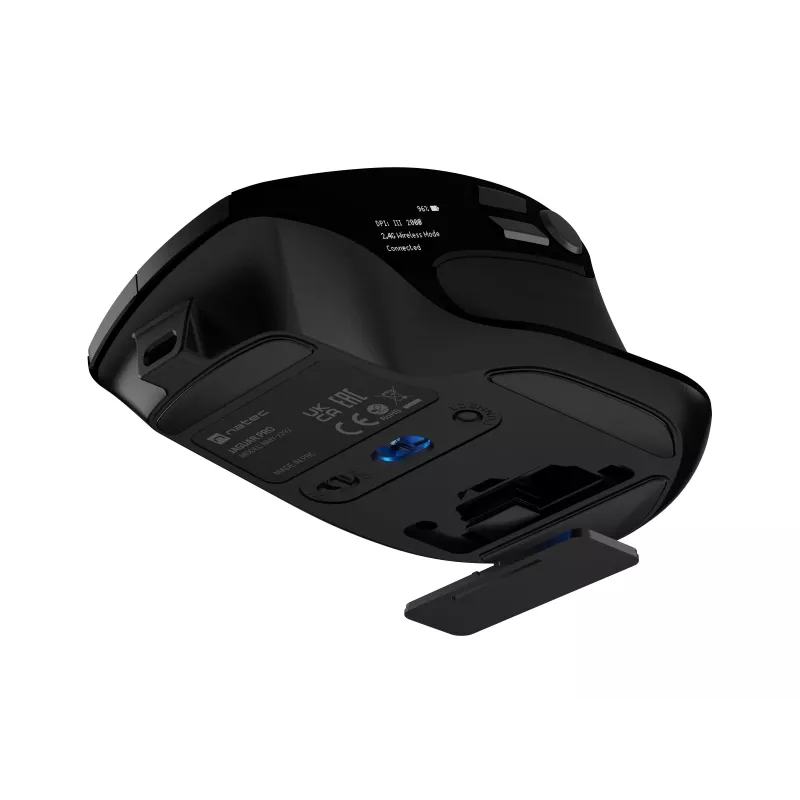 Natec Jaguar Pro bezvadu spēļu pele, 2.4 GHz + Bluetooth, 4000 DPI, melna