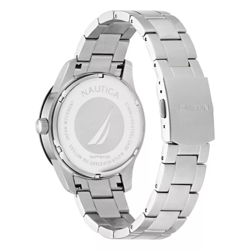 NAUTICA vīriešu NAPPBF201 kvarca analogais pulkstenis ar zilu ciparnīcu un zilu silikona siksniņu, 42 mm