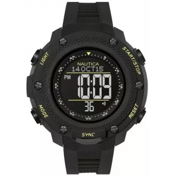Nautica NAI19523G Vīriešu kvarca analogais pulkstenis ar nerūsējošā tērauda un silikona siksniņu, 44 mm, melns ciparnīca, datums