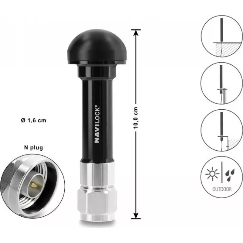 Navilock GNSS antena N savienotājs 28 dB aktīvā āra melna 10 cm (60763)