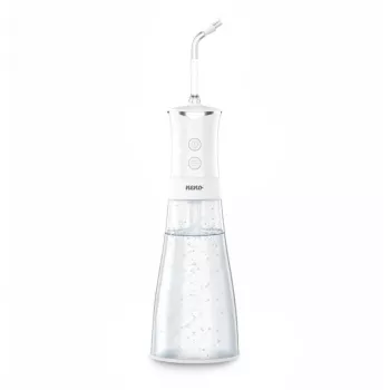 NENO Pulsar White pārnēsājamais mutes irigators ar 300 ml tvertni, 3 spiediena režīmiem, USB-C uzlādējams, IPX7 ūdensizturīgs, 4 uzgaļiem