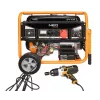NEO TOOLS 04-732 Trīsfāžu benzīna ģenerators 7.5 kW ar AVR, elektrisko palaišanu, riteņiem