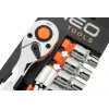 NEO Tools 10-030 219-Daļu 1/4 collu, 3/8 collu, 1/2 collu Piedziņas Uzgriežņu atslēgu un uzgriežņu komplekts ar sprūdratiem, uzgaļiem un piederumiem plastmasas kastē