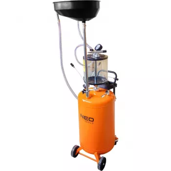 NEO TOOLS 10-811 Mobilā pneimatiskā eļļas atsūkšanas iekārta ar kontroltvertni, 80L galvenā tvertne, 10L pārbaudes tvertne, 6-8 bar gaisa spiediens, 4 grozāmie riteņi
