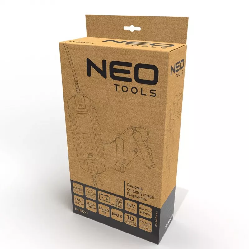 NEO Tools 11-892-1 auto akumulatora lādētāja krokodilskavas, 15A, 12V/24V, pāris