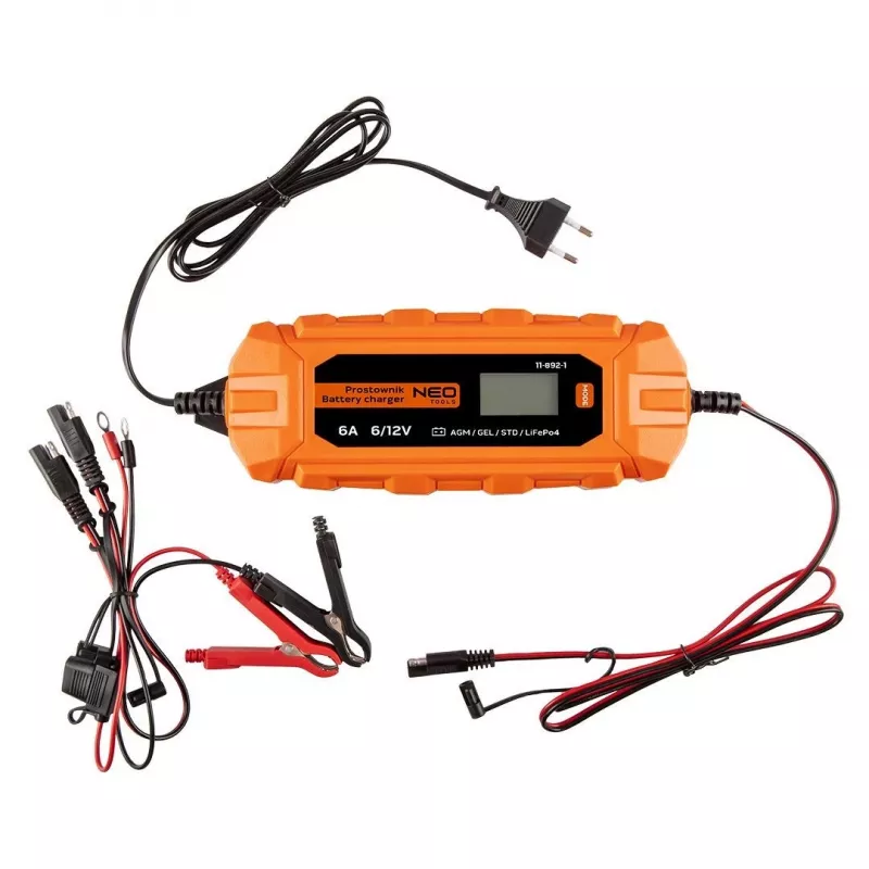 NEO Tools 11-892-1 auto akumulatora lādētāja krokodilskavas, 15A, 12V/24V, pāris