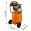NEO TOOLS 12K010 Vertikālais eļļas ieeļļotais gaisa kompresors, 40 L tvertne, 230 V, 1.5 kW, 8 bar, 206 L/min iesūkšana, riteņi un rokturis