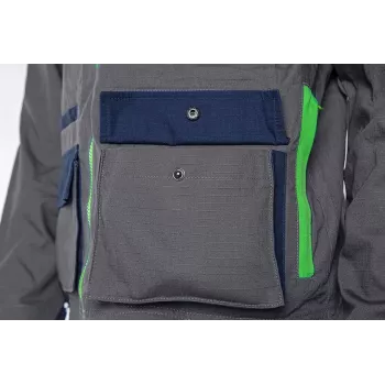 NEO TOOLS 81-217-L Unisex darba jaka, pelēka/melna, L izmērs, 65% poliesters 35% kokvilna, 267 g/m², 7 kabatas, EN ISO 13688