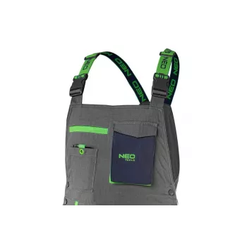 NEO Tools 81-247-L Vīriešu darba bikses ar ceļgalu aizsargiem, pelēkas/zaļas, L izmērs