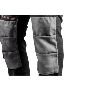 NEO TOOLS 81-248-XXL Vīriešu darba bikses ar 10 kabatām un ceļgalu aizsargu kabatām, pelēkas/melnas, 100% kokvilna, 270 g/m²