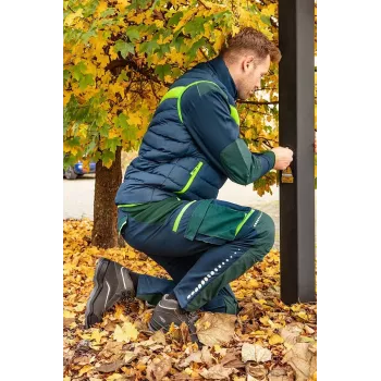 NEO Tools 81-534-XXXL Vīriešu darba bikses ar ceļgalu aizsargu kabatām, pelēkas/zaļas, 100% kokvilna, 270 g/m², trīskāršā šuve, CE sertificētas
