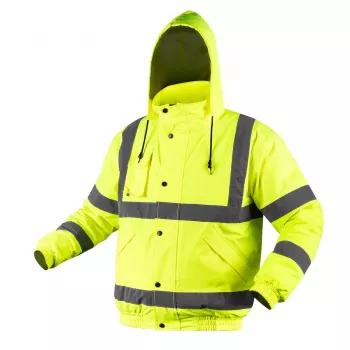 NEO TOOLS 81-712-XL High-Visibility Lightly Insulated Bomber Work Jacket, Fluorescent Yellow, Size XL, EN ISO 20471 Class 3