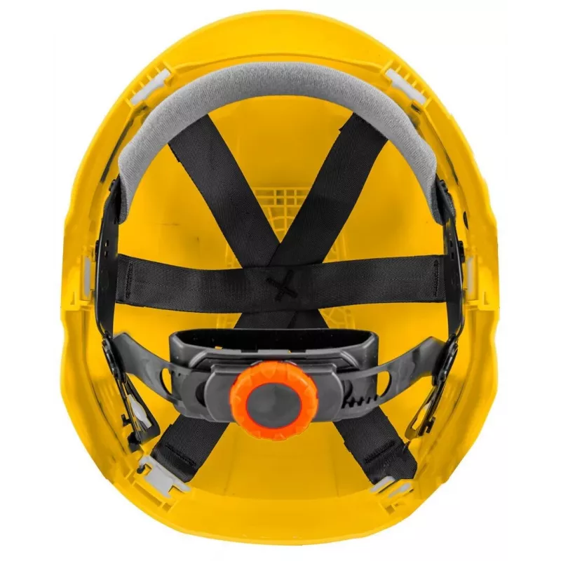 NEO TOOLS 97-210 Integrēta aizsargķivere ar sieta vizieri un ausu aizsargiem, oranža