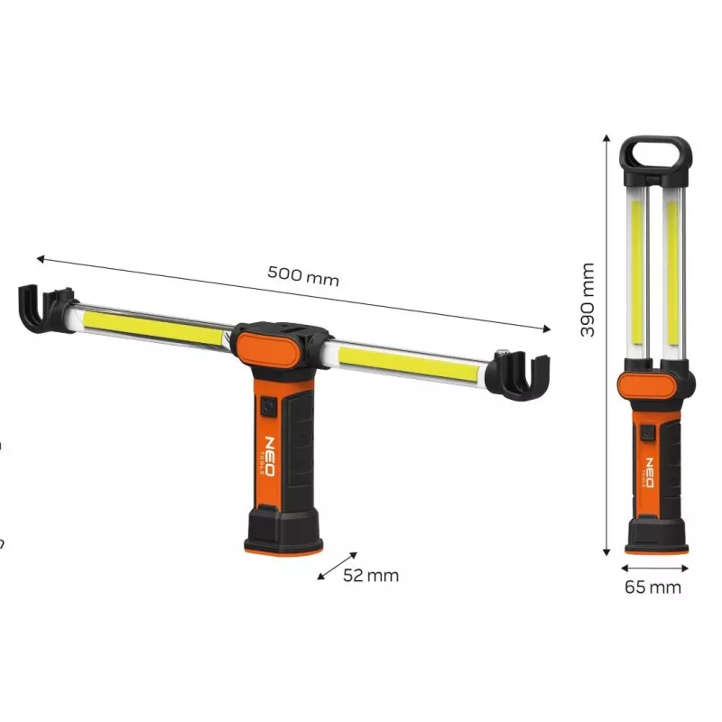 NEO TOOLS 99-066 Uzlādējams COB LED darba lukturis ar magnētisko pamatni un grozāmu āķi, 300 lm