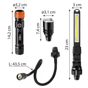 NEO Tools 99-107 20W LED pārnēsājams āra darba prožektors ar power bank, 1600lm, IP54, 4400mAh
